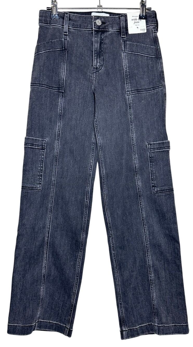 Abercrombie Kids High Rise Wide Leg Jeans Washed Black Cargo Size 11/12 Long NWT